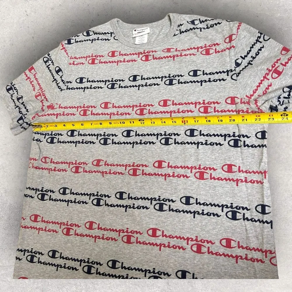 Champion Shirt‎ Mens XL Gray All Over Print Spell Out Short Sleeve Tee - Picture 5 of 7